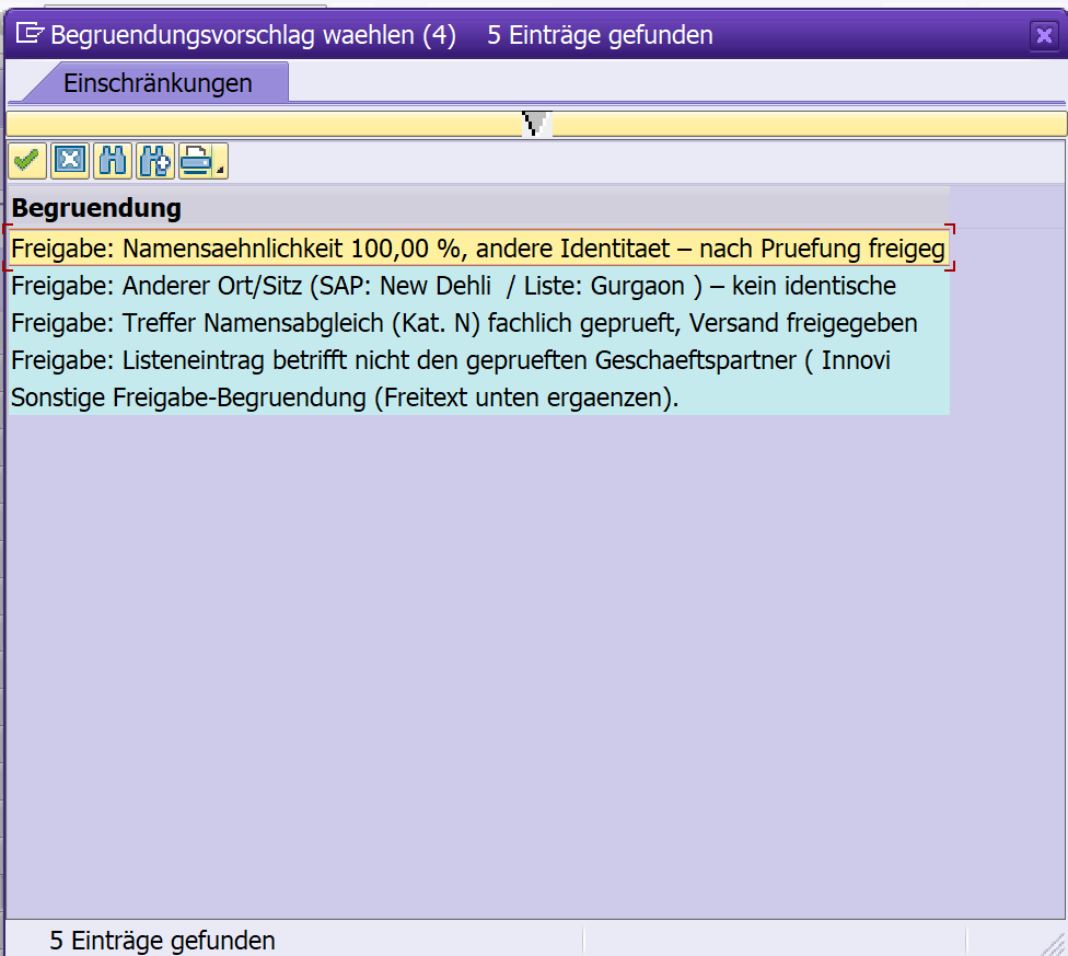 Begründungsvorschläge für die Freigabe
