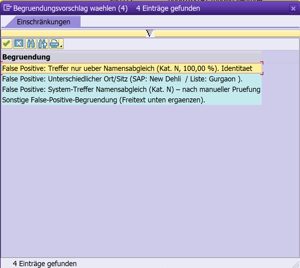 Begründungsvorschläge für False Positive